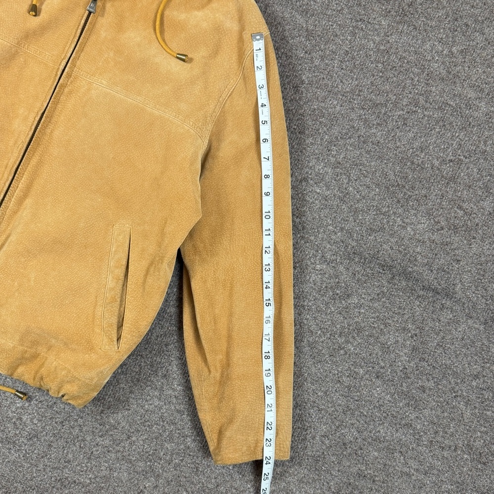 M. Julian Wilsons Tan Suede Leather Bomber Jacket Women’s Medium Hooded Full Zip - Picture 12 of 14